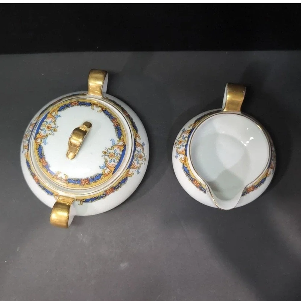 Epiag Elyrian Blue Gold Creamer & Lidded Sugar Set, Czechoslovakian‎ Tableware